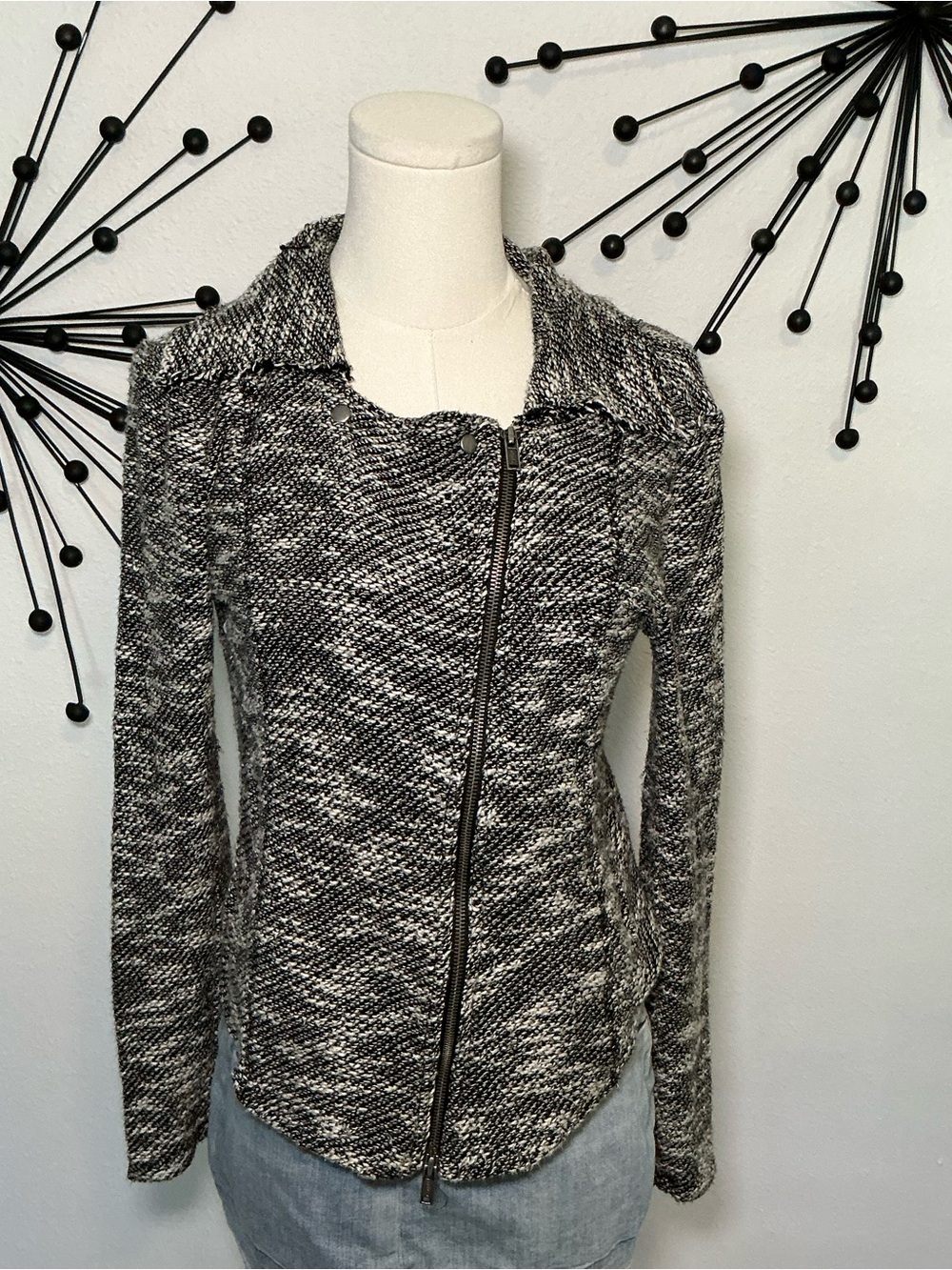 Saturday Sunday Marled Knit Moto Jacket Size Small